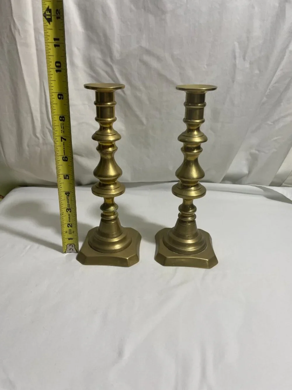 Pair of Vintage Solid Brass Candlestick Holders 9.5